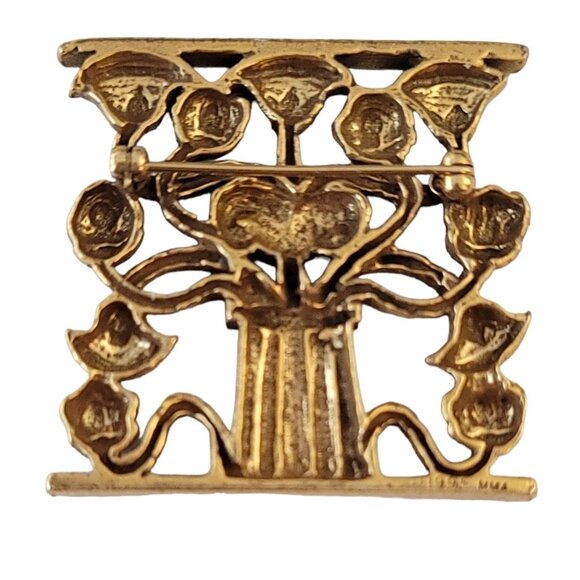 Metropolitan Museum of Art Gold Tone Corbel Flower Tree of Life Pin Brooch, M601 - Picture 5 of 10